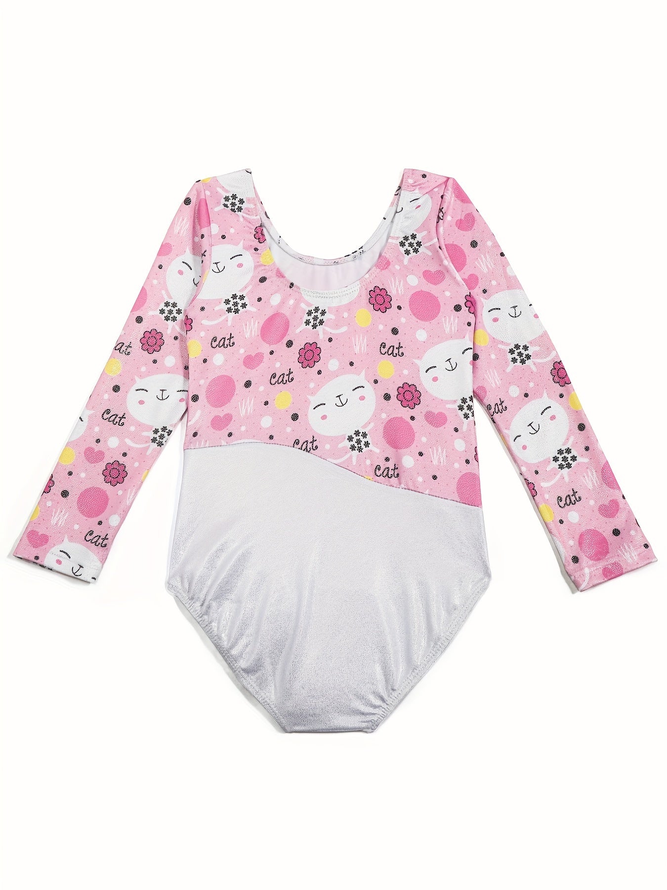 Girl's Cartoon Cat Gymnastics Long Sleeve Leotard