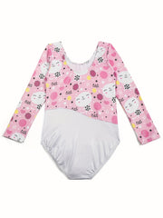 Girl's Cartoon Cat Gymnastics Long Sleeve Leotard