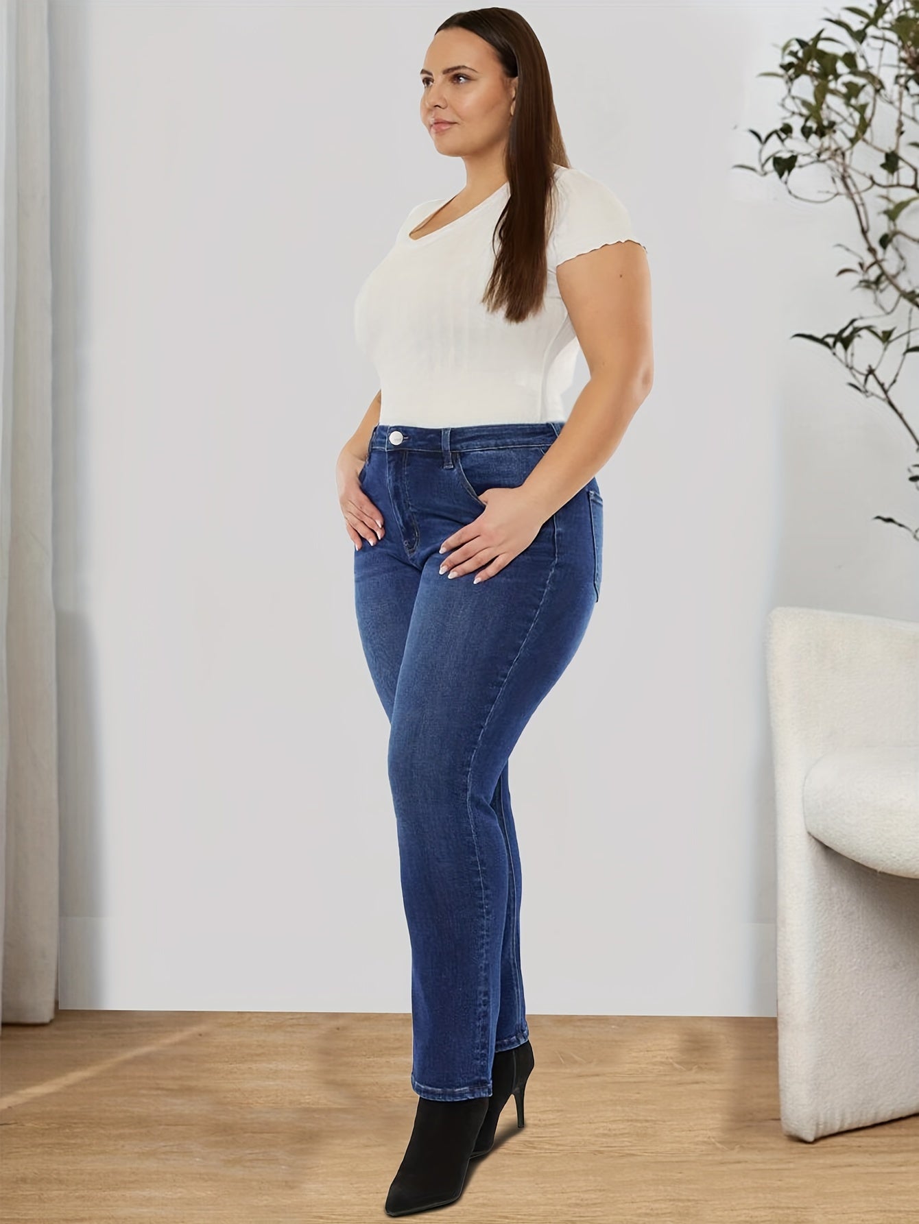 Solid High Rise Stretch Jeans