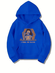 Skeleton Pattern Smart Hoodie for Girls Halloween Party Long Sleeve Top