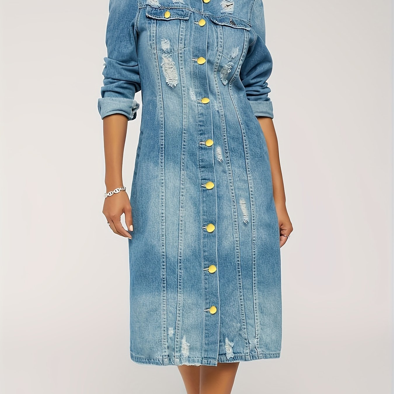 Distressed Long Sleeve Denim Coat Women's Jacket