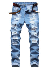 Men's Ripped Slim Fit Jeans Straight Leg Wash Denim Pants