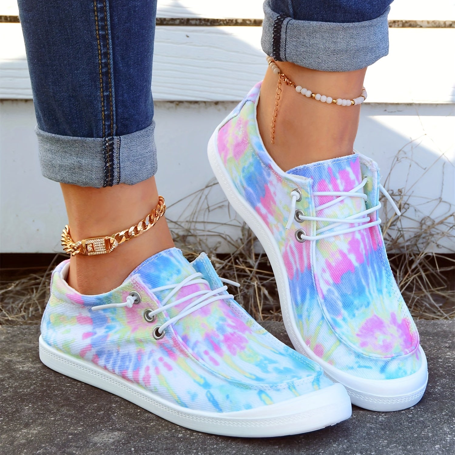 Women's Tie Dye Lace Up Canvas Shoes