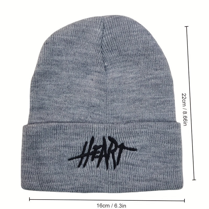 Gothic HEART Embroidery Beanie Unisex Hip Hop Warm Knitted Hat Elastic Skull Cap