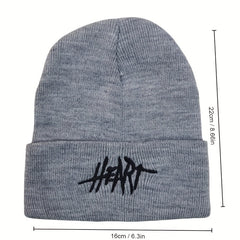 Gothic HEART Embroidery Beanie Unisex Hip Hop Warm Knitted Hat Elastic Skull Cap