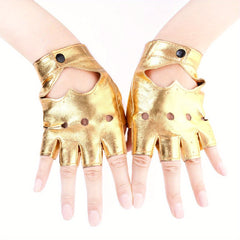 Punk Short Finger Gloves Peach Heart Hollow PU Leather Non-slip