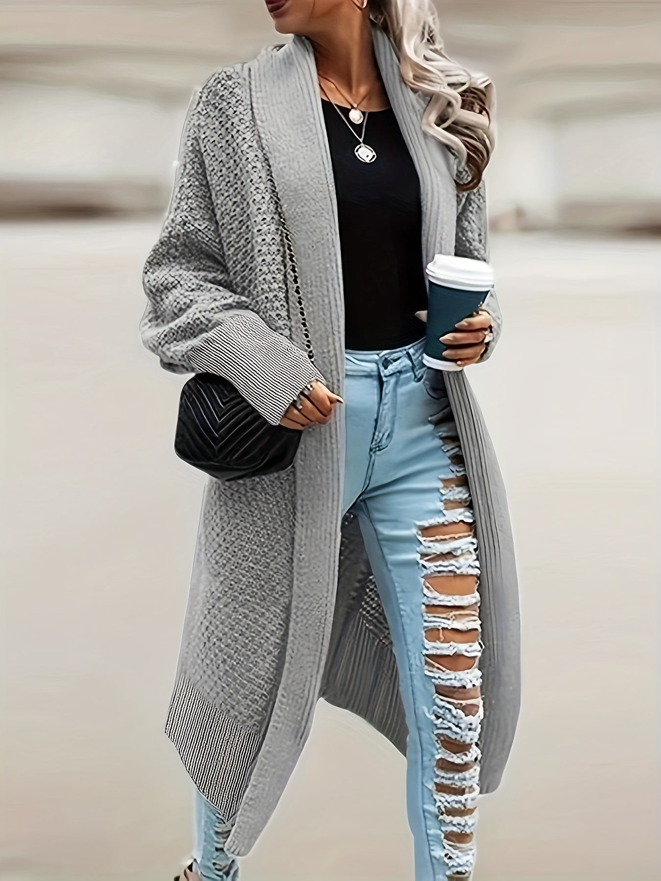 Casual Cardigan Women's Plus Solid Bat Sleeve Open Front