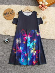 Butterfly Graphic Cold Shoulder Dress for Girls