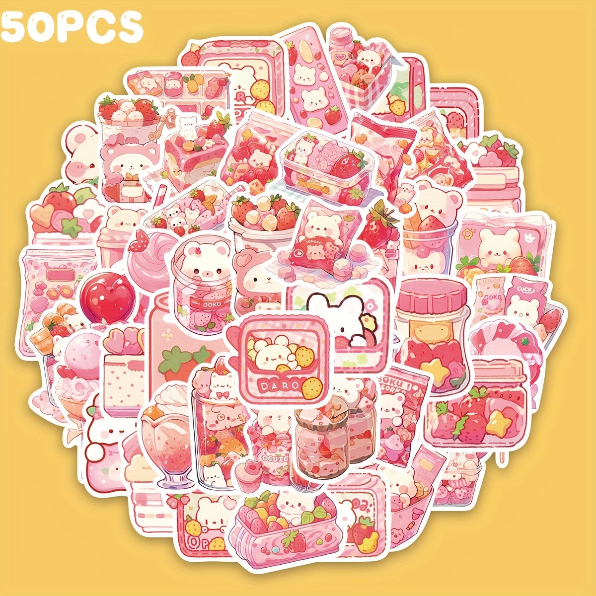 50pcs Pink Cartoon Dessert Waterproof Notebook Decorative Stickers