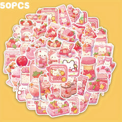 50pcs Pink Cartoon Dessert Waterproof Notebook Decorative Stickers
