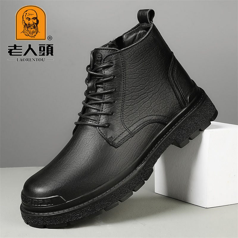 LAORENTOU Men's Leather Round Toe Oxford Boots