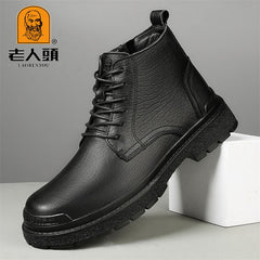 LAORENTOU Men's Leather Round Toe Oxford Boots