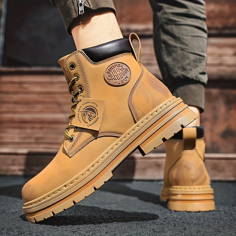 Men's Padded Collar Service Boots Casual Lace-up Shoes