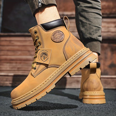 Men's Padded Collar Service Boots Casual Lace-up Shoes