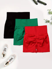 3Pcs Solid Yoga Shorts Butt Lifting High Stretch Fitness Workout Women's Activew