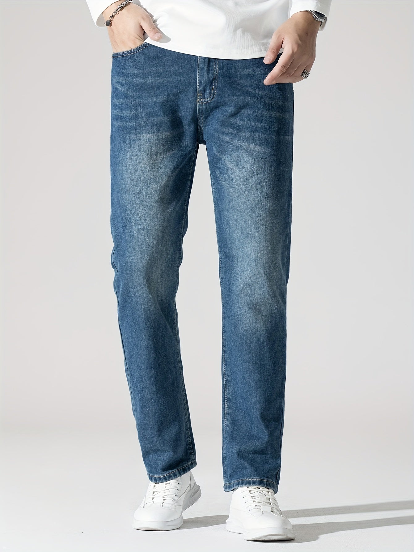 Mens Regular Washed Denim Pants Casual Street Style All Match Jeans