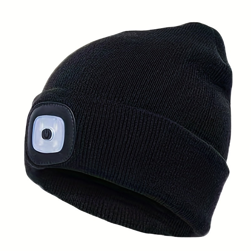 USB Rechargeable LED Beanie Solid Elastic Warm Knit Hat Unisex Skull Cap