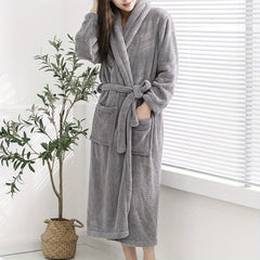 Women's Thick Long Sleeve Bathrobe Soft Absorbent Wrap Towel Long Robe