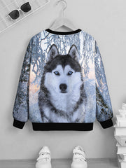 Teen's 3D Wolf Print Sweatshirt Casual Pullover Street Wear