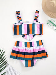 Toddler Girls Stripe Ruffle Bow Bikini Tankini Swimsuit