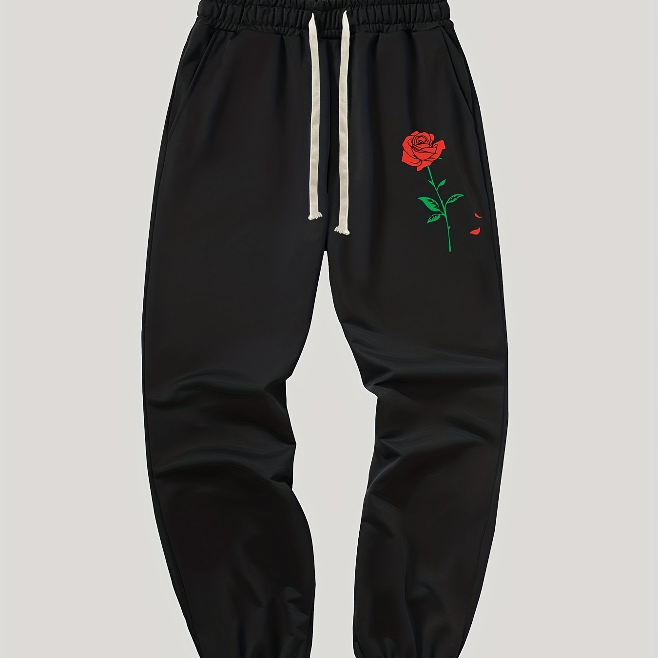 Rose Pattern Joggers Men's Casual Loose Fit Pants for All Seasons