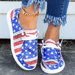 Women's Patriotic Canvas Shoes Low Top Lace Up Boat Shoes