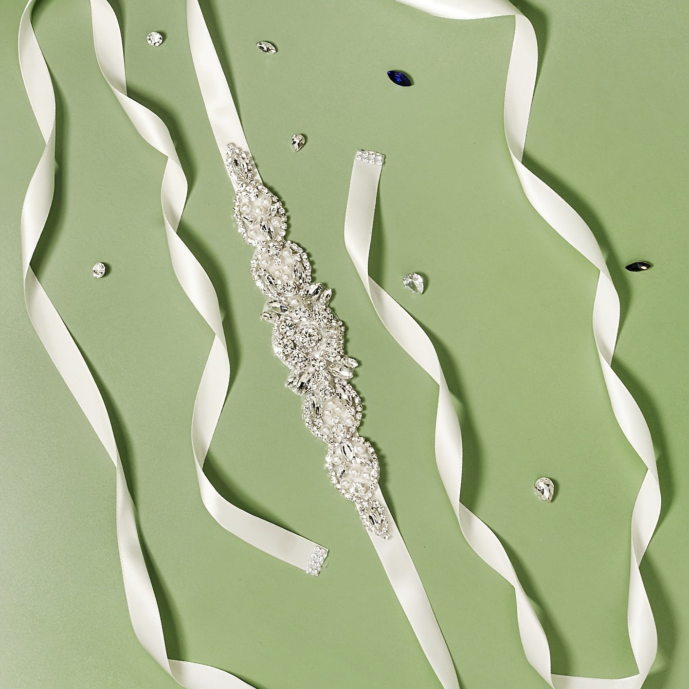 Crystal Bridal Belt with Organza Ribbon for Gowns