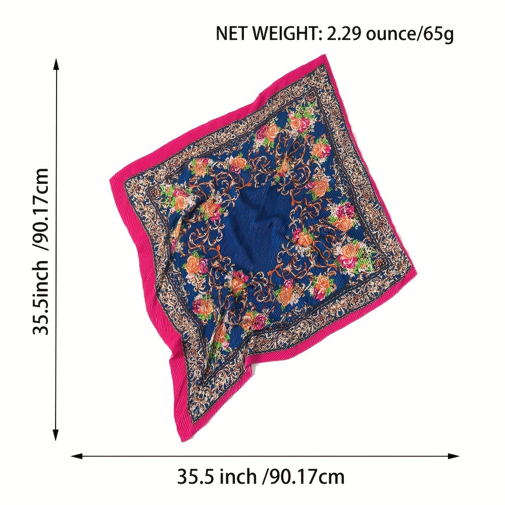 Boho Flower Print Scarf Vintage Shawl Hijab Silk Bandana Women Neckerchief