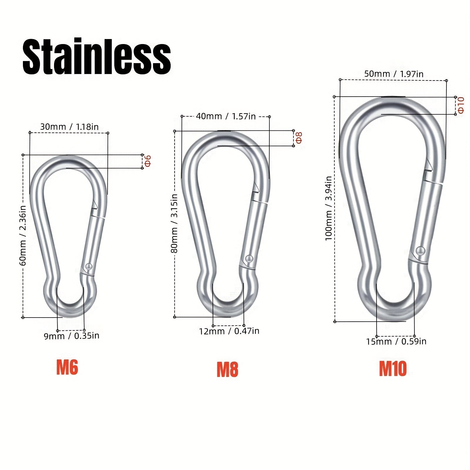 Assorted Sizes Stainless Steel Carabiner Heavy Duty Clips