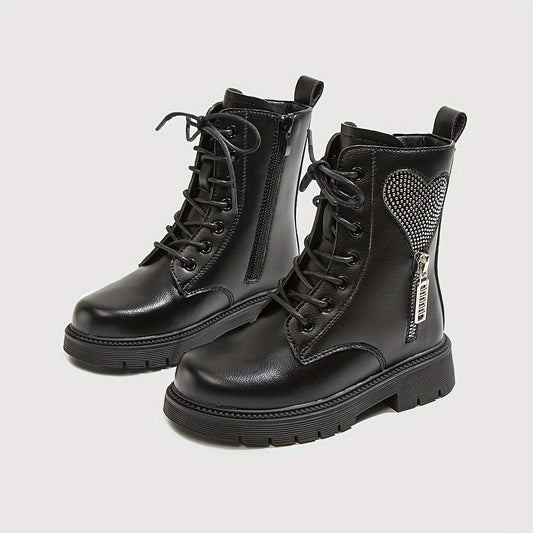 Vintage Rhinestone Heart Boots - Girls Comfortable Warm Boots