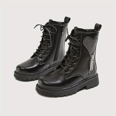 Vintage Rhinestone Heart Boots - Girls Comfortable Warm Boots