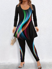 Women's Plus Ombre Stripe Tunic Top & Leggings Outfits Set