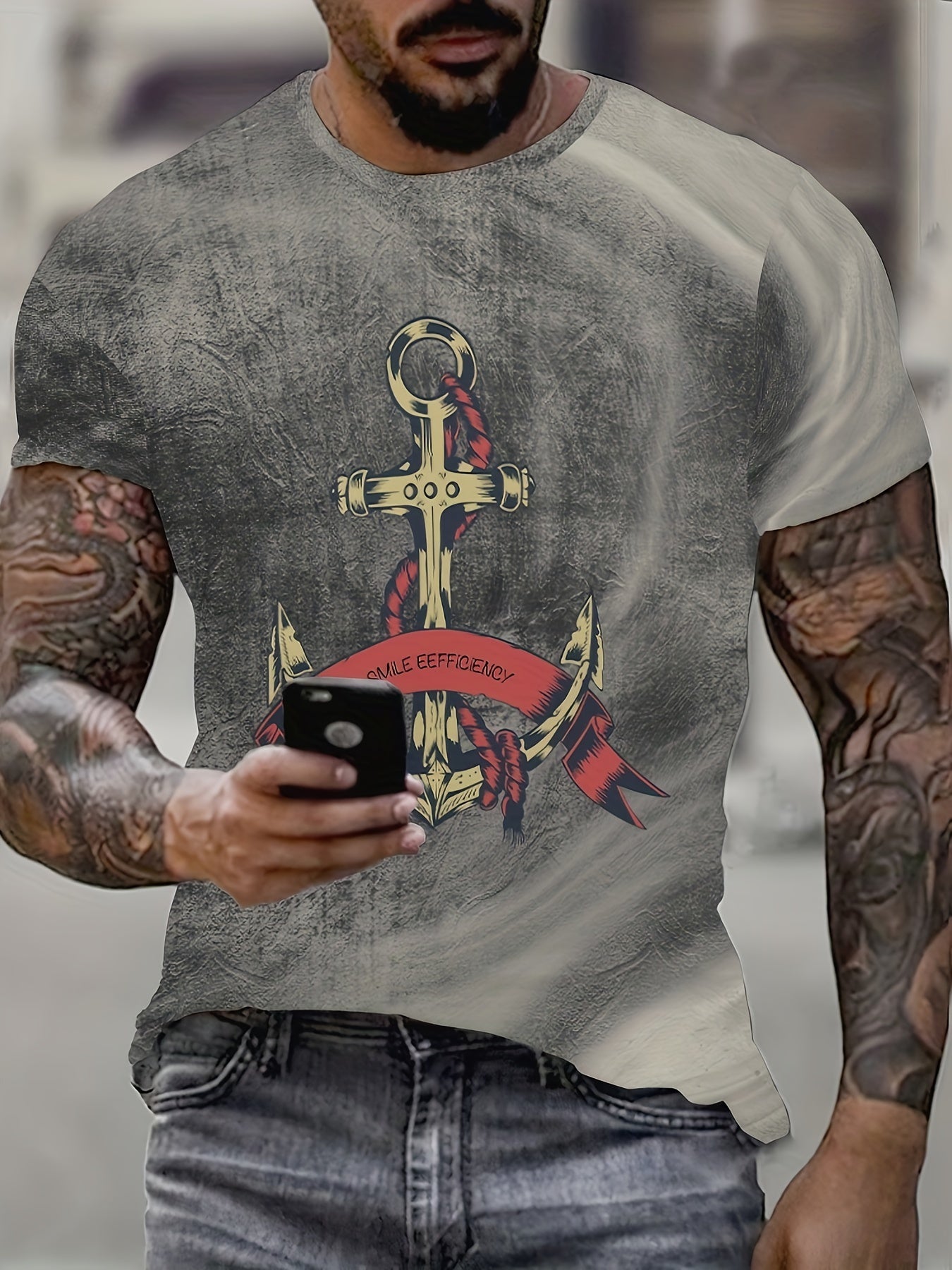Anchor Pattern Print Men's Short Sleeve T-shirt Graphic Tee