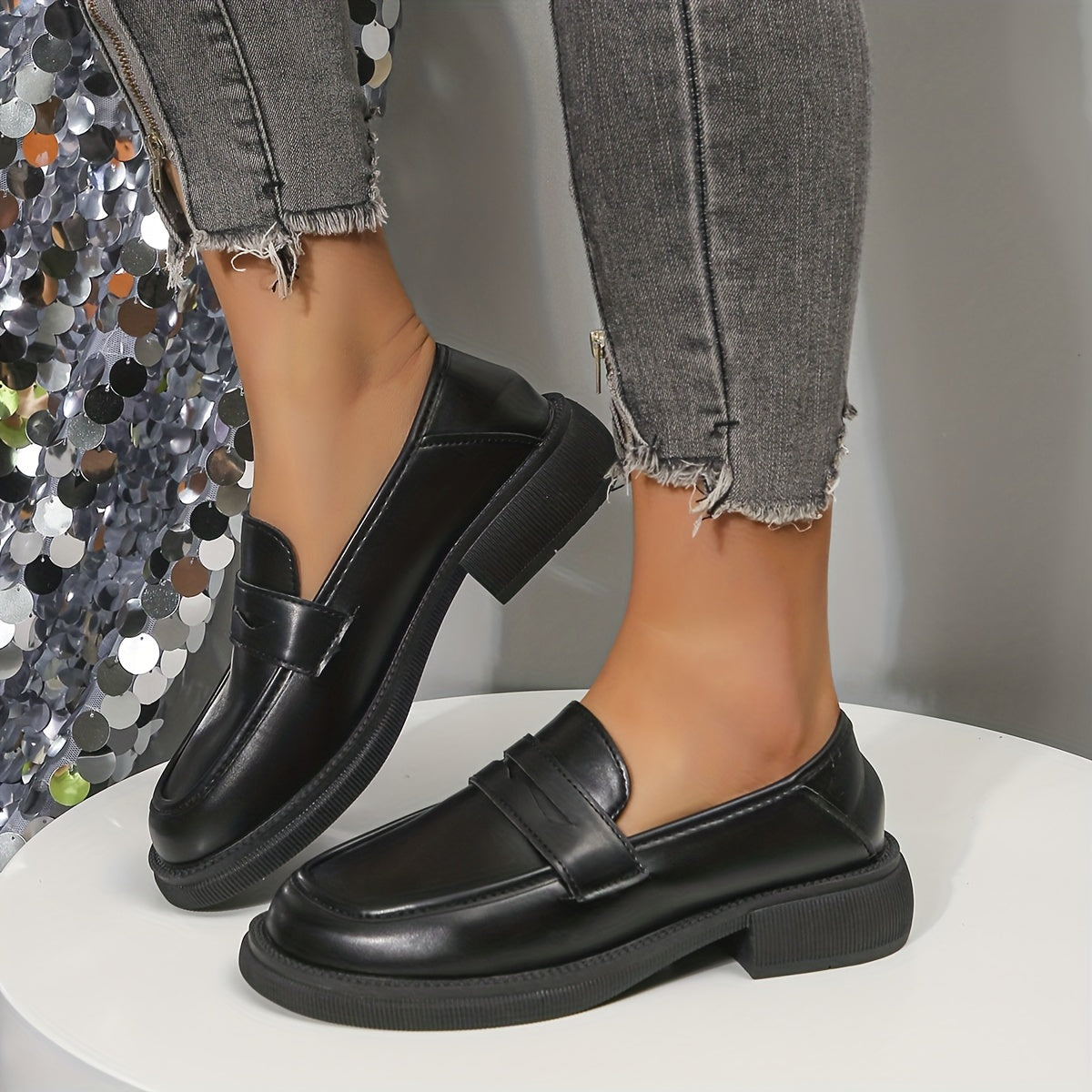 Women's Low Heel Loafers Anti slip Chunky Slip On Shoes