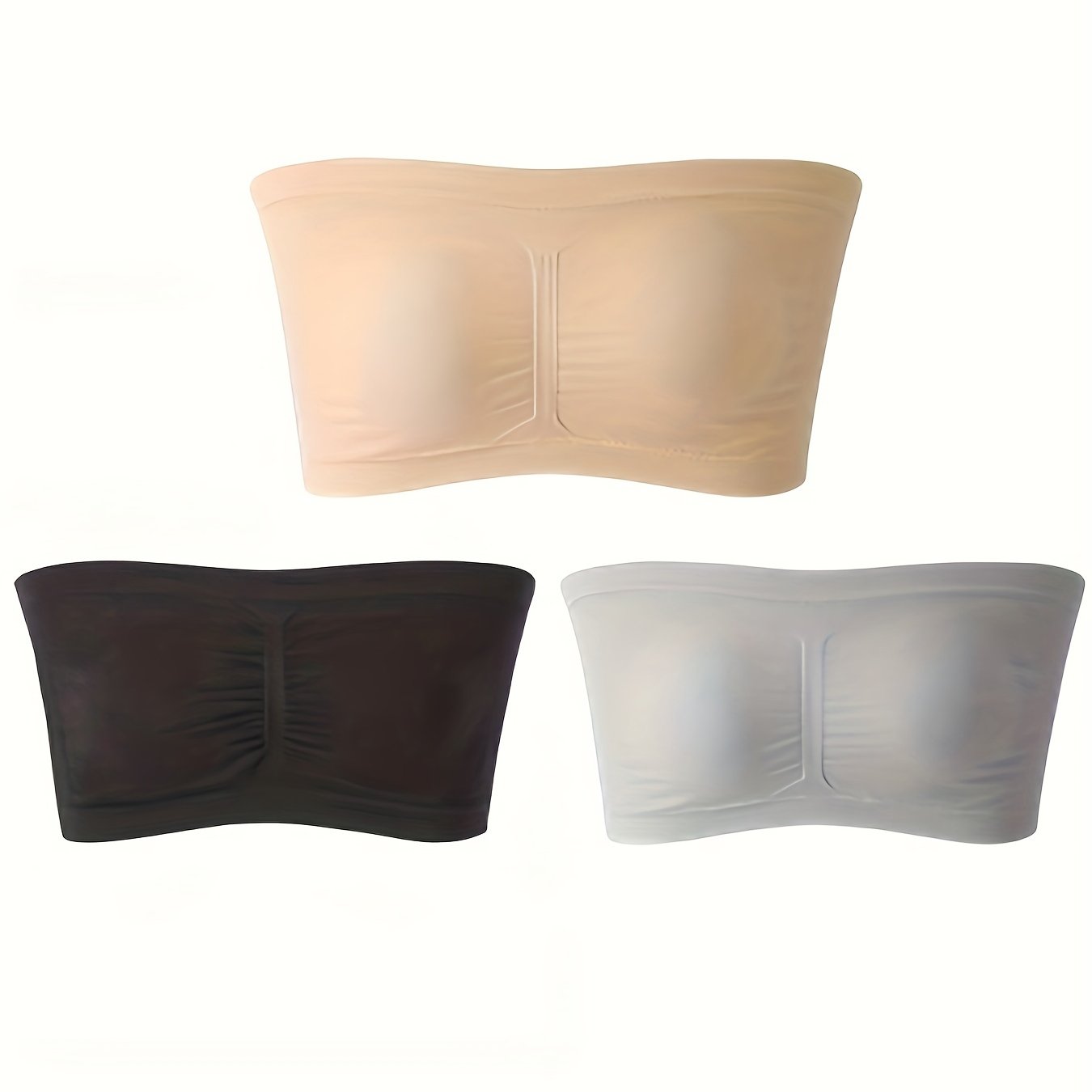 3pcs Strapless Bandeau Bras Comfy & Breathable Stretch Everyday Bra