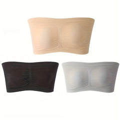 3pcs Strapless Bandeau Bras Comfy & Breathable Stretch Everyday Bra