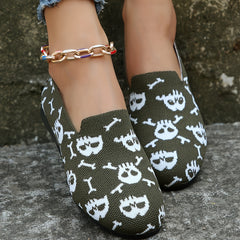 Skull Pattern Flat Shoes Halloween Soft Sole Slip On Shoes