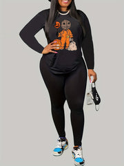 Women's Plus Pumpkin & Cartoon Print 2 Piece Set