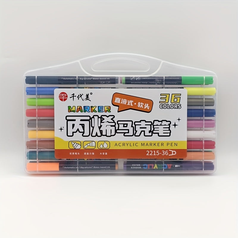 36pc Acrylic Marker Set Soft Grip Medium Tip Waterproof Ideal for Art and Crafts