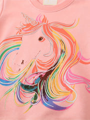 Girls Unicorn Print Crew Neck Sweatshirt for Sports Casual Outfit