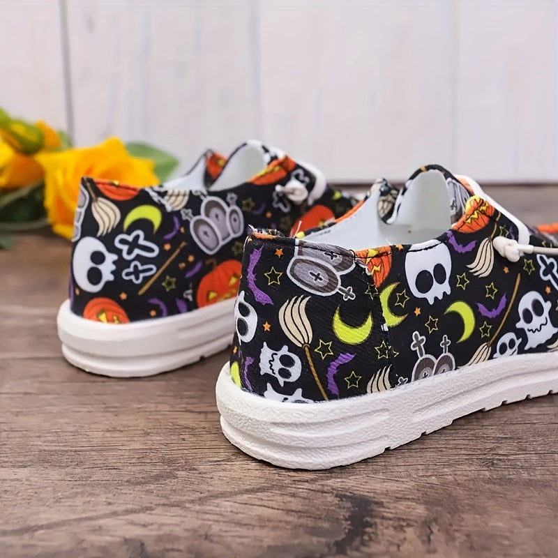 Women's Halloween Ghost Pumpkin Canvas Shoes Non Slip Flat Soft Lightweight