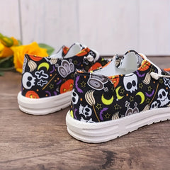 Women's Halloween Ghost Pumpkin Canvas Shoes Non Slip Flat Soft Lightweight