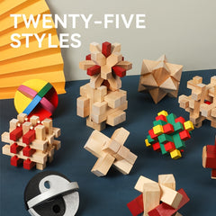 25pcs Luban Lock Colorful Puzzle Toy Beech Kongming Lock Full Set Puzzle Assembl