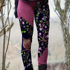 Casual Leggings Women's Plus Colorblock Floral & Owl Print