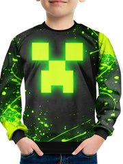 Green Face Print Kid's Sweatshirt Unisex Pullover Causal Long Sleeve Top