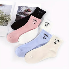 5 Pairs Letter Print Mid Tube Socks Women's Stockings