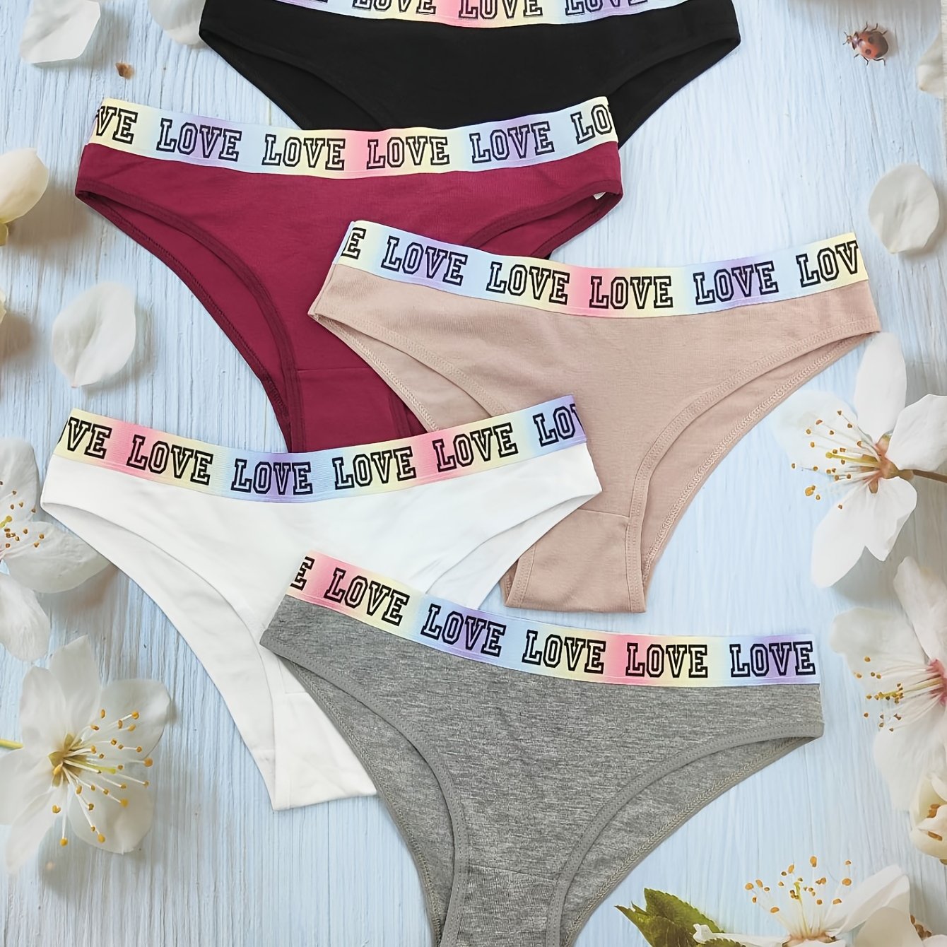 5pcs Letter Print Briefs Comfy & Breathable Intimates Women's Underwear