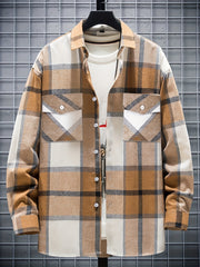 Plaid Print Men's Casual Button Up Long Sleeve Shirt With Pockets