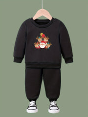 Girls 2pc Santa & Deer Pattern Crew Neck Sweatshirt & Solid Sweatpants Set
