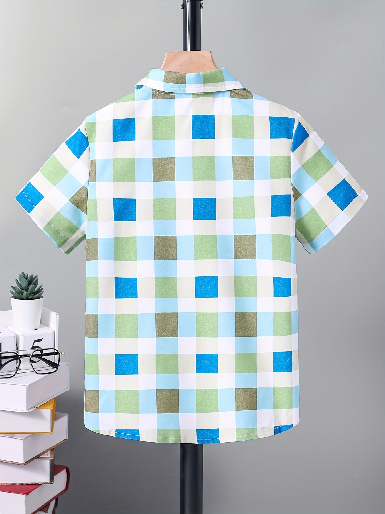 Plaid Graphic Print Boys Top Lapel Shirt Summer Outdoor